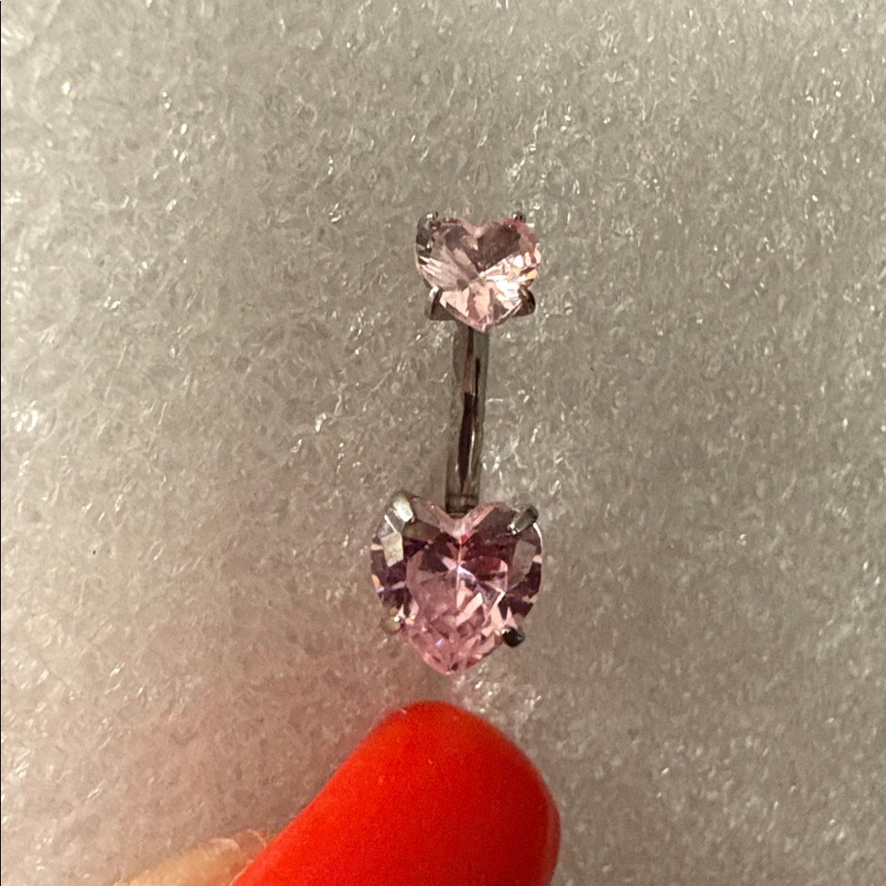 Belly Ring- Navel Belly Ring With Sparkling Pink Cubic Zirconia, Heart shaped